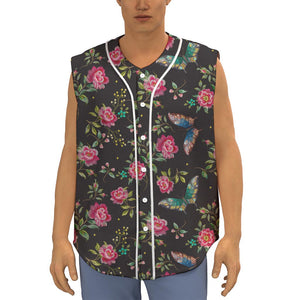 Butterfly And Flower Pattern Print Sleeveless Baseball Jersey