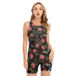 Butterfly And Flower Pattern Print Sleeveless One Piece Swimsuit