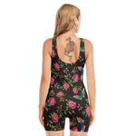 Butterfly And Flower Pattern Print Sleeveless One Piece Swimsuit