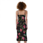 Butterfly And Flower Pattern Print Slim Fit Midi Cami Dress