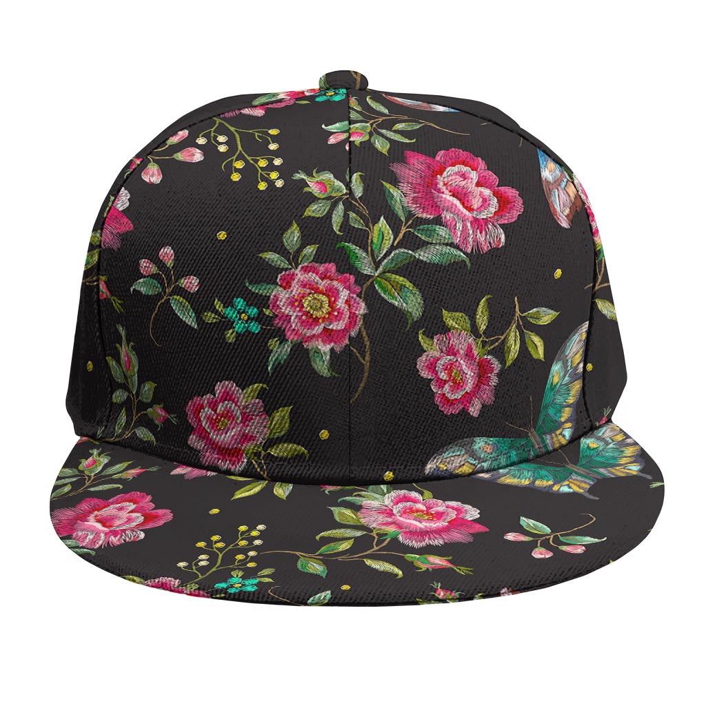 Butterfly And Flower Pattern Print Snapback Cap