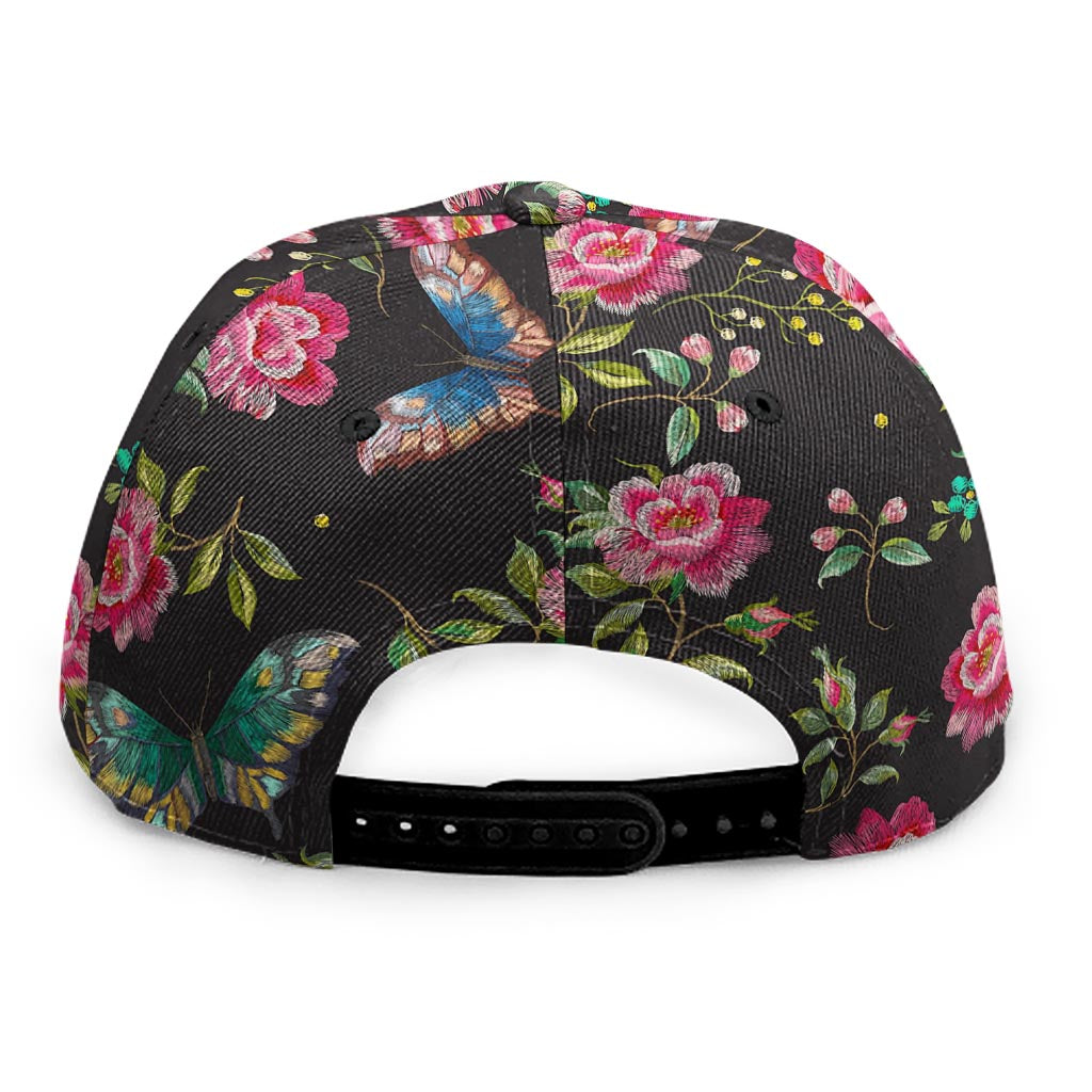Butterfly And Flower Pattern Print Snapback Cap