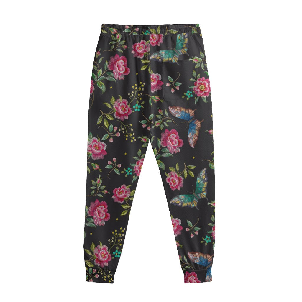 Butterfly And Flower Pattern Print Sweatpants