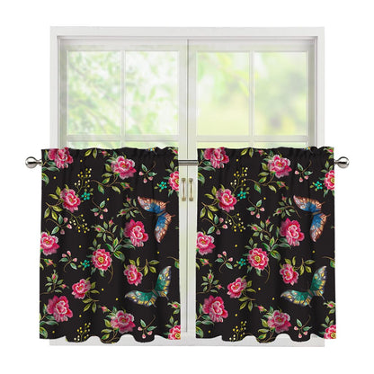 Butterfly And Flower Pattern Print Tier Curtains