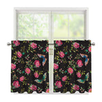 Butterfly And Flower Pattern Print Tier Curtains