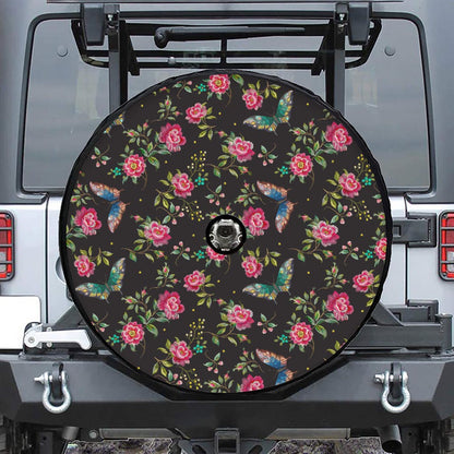 Butterfly And Flower Pattern Print Tire Cover With Camera Hole