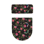 Butterfly And Flower Pattern Print Toilet Lid And Tank Cover Set