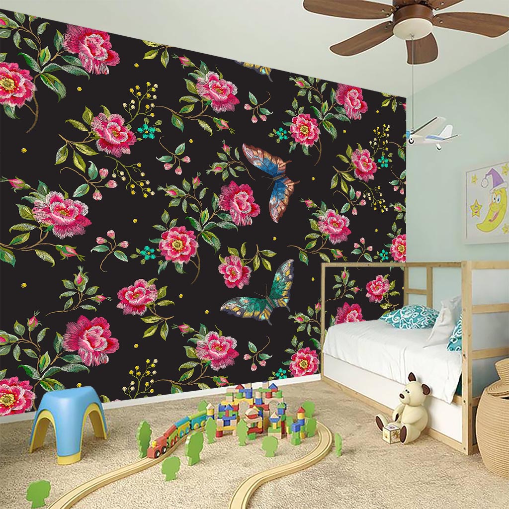 Butterfly And Flower Pattern Print Wall Sticker