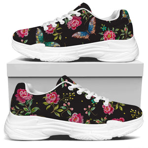 Butterfly And Flower Pattern Print White Chunky Shoes