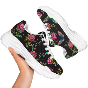 Butterfly And Flower Pattern Print White Chunky Shoes