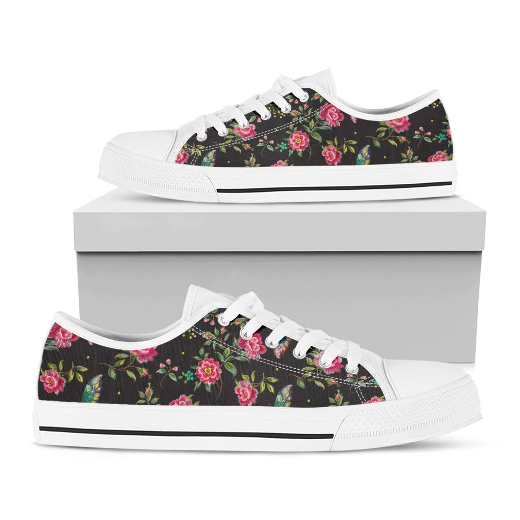Butterfly And Flower Pattern Print White Low Top Sneakers