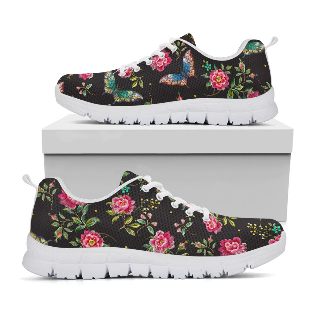 Butterfly And Flower Pattern Print White Running Shoes