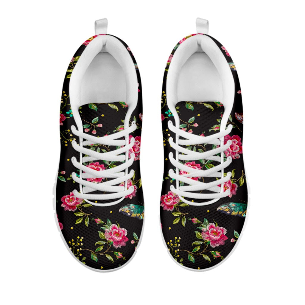 Butterfly And Flower Pattern Print White Running Shoes