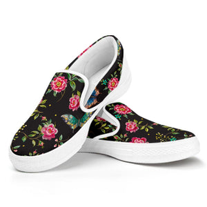 Butterfly And Flower Pattern Print White Slip On Sneakers