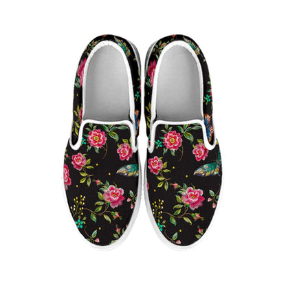 Butterfly And Flower Pattern Print White Slip On Sneakers