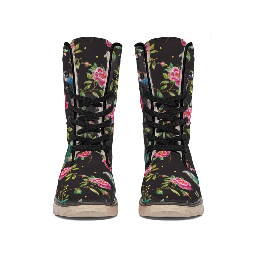 Butterfly And Flower Pattern Print Winter Boots