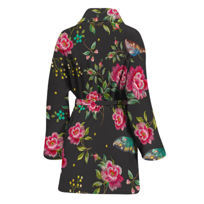 Butterfly And Flower Pattern Print Women's Bathrobe