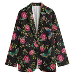 Butterfly And Flower Pattern Print Women's Cotton Blazer