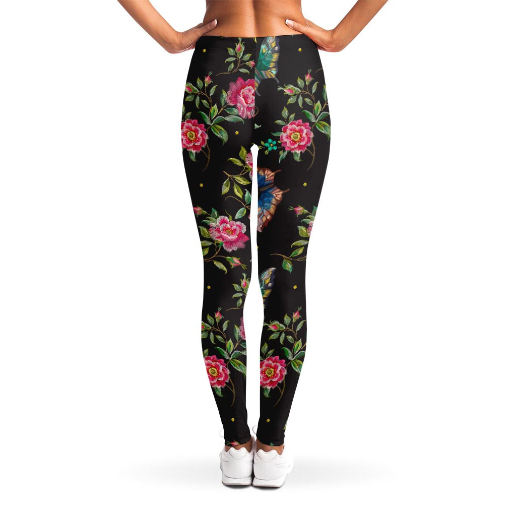Butterfly And Flower Pattern Print Women's Leggings