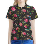 Butterfly And Flower Pattern Print Women's Polo Shirt