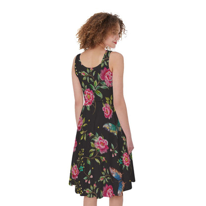 Butterfly And Flower Pattern Print Women's Sleeveless Dress