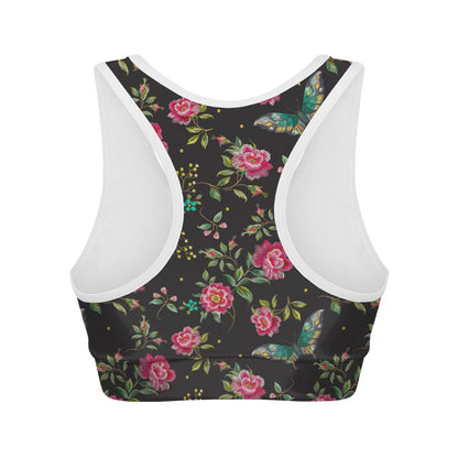 Butterfly And Flower Pattern Print Women's Sports Bra