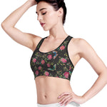 Butterfly And Flower Pattern Print Women's Sports Bra