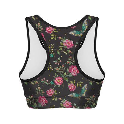 Butterfly And Flower Pattern Print Women's Sports Bra