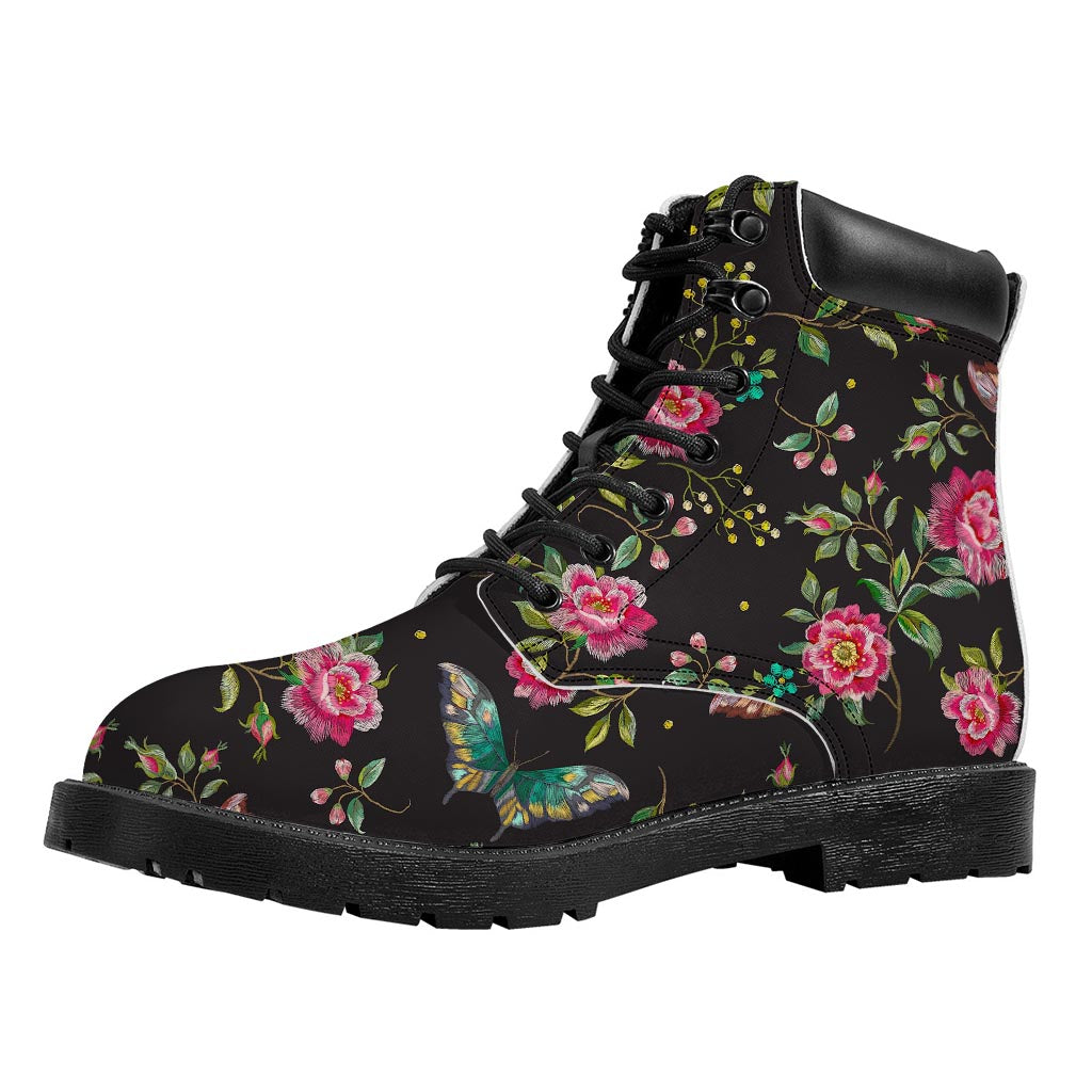 Butterfly And Flower Pattern Print Work Boots