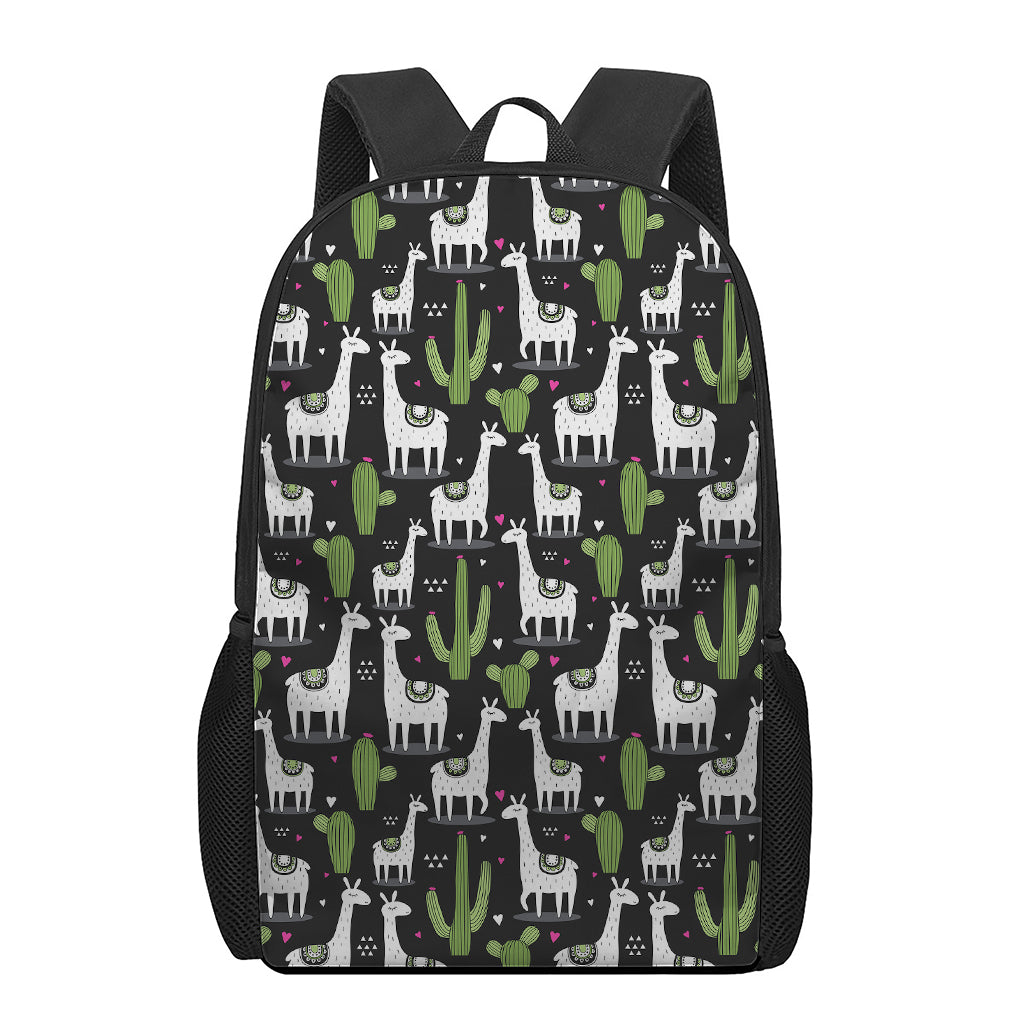 Cactus And Llama Pattern Print 17 Inch Backpack
