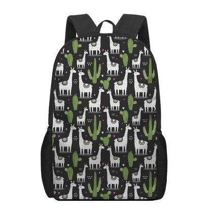 Cactus And Llama Pattern Print 17 Inch Backpack