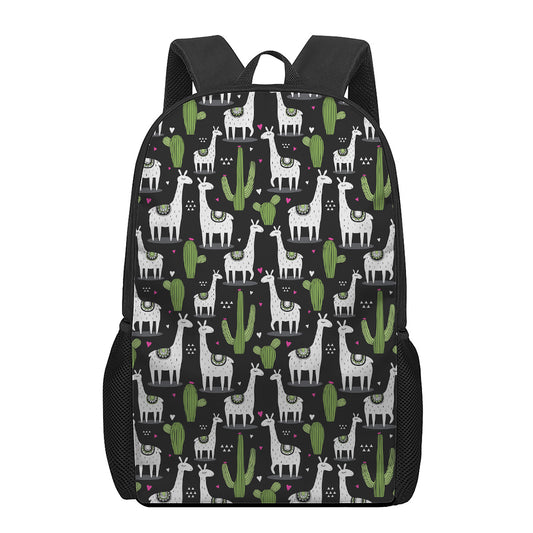 Cactus And Llama Pattern Print 17 Inch Backpack