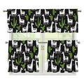 Cactus And Llama Pattern Print 3 Piece Kitchen Curtains