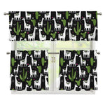 Cactus And Llama Pattern Print 3 Piece Kitchen Curtains