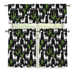 Cactus And Llama Pattern Print 3 Piece Kitchen Curtains