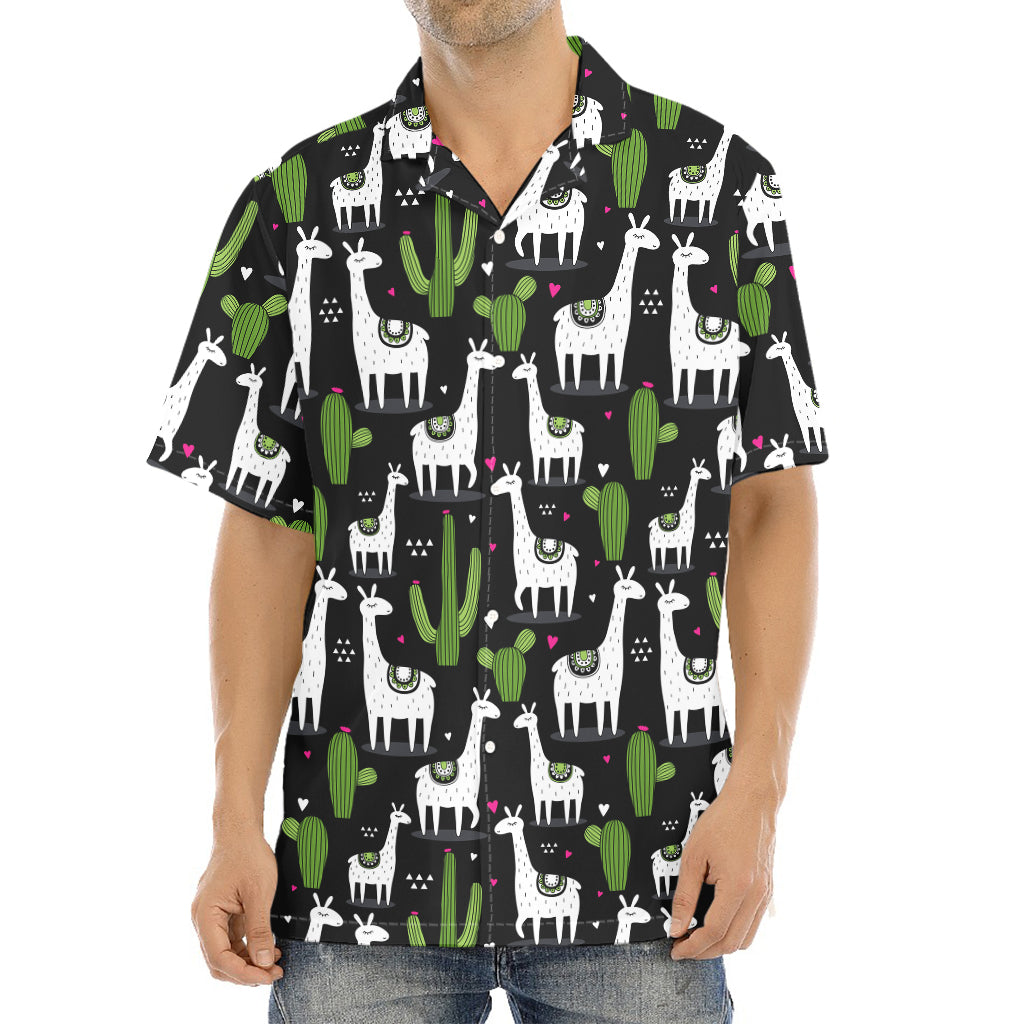 Cactus And Llama Pattern Print Aloha Shirt