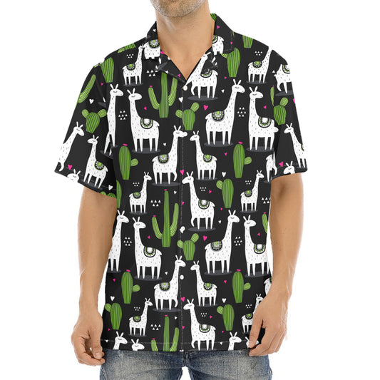 Cactus And Llama Pattern Print Aloha Shirt
