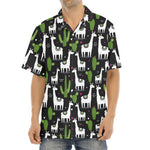 Cactus And Llama Pattern Print Aloha Shirt