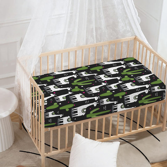 Cactus And Llama Pattern Print Baby Crib Sheet
