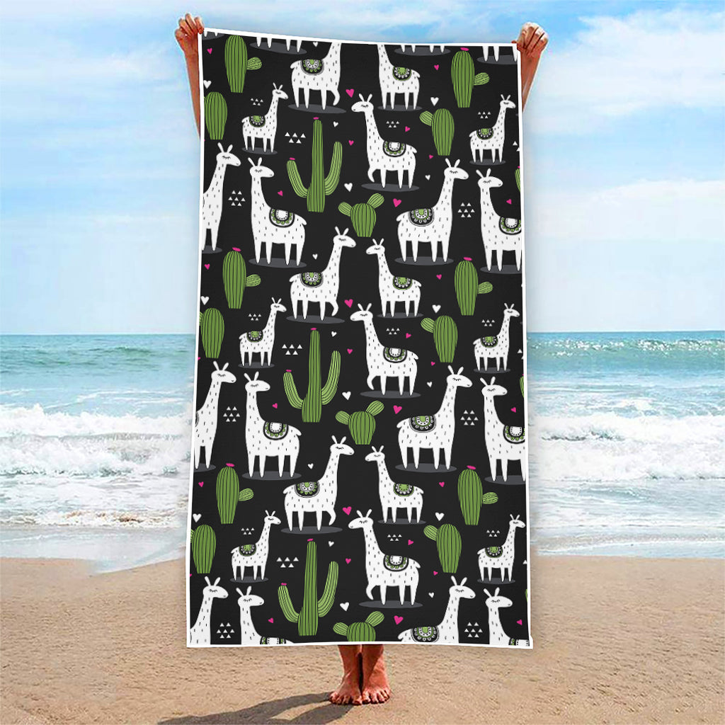 Cactus And Llama Pattern Print Beach Towel