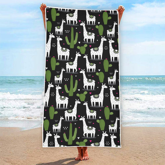 Cactus And Llama Pattern Print Beach Towel