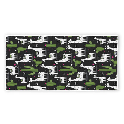 Cactus And Llama Pattern Print Beach Towel
