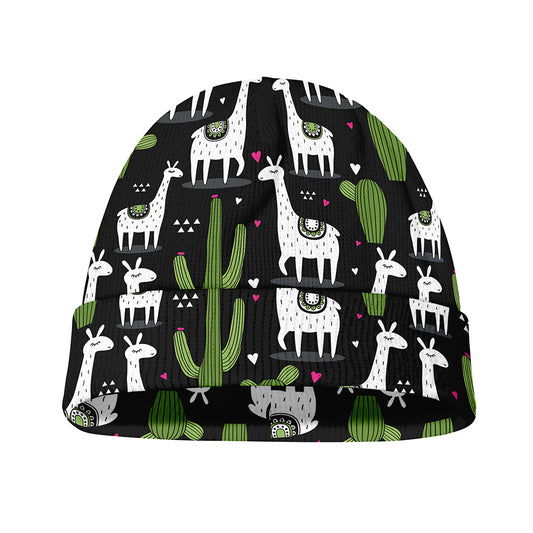 Cactus And Llama Pattern Print Beanie