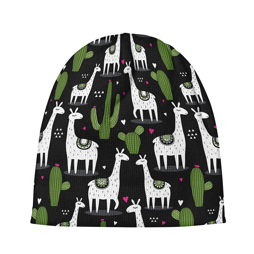 Cactus And Llama Pattern Print Beanie