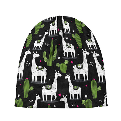 Cactus And Llama Pattern Print Beanie