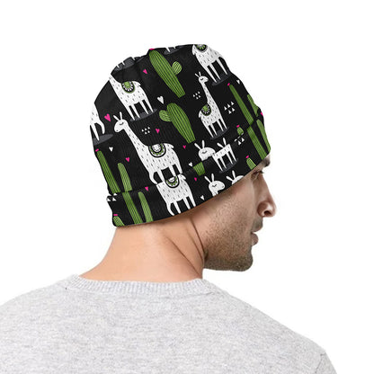 Cactus And Llama Pattern Print Beanie