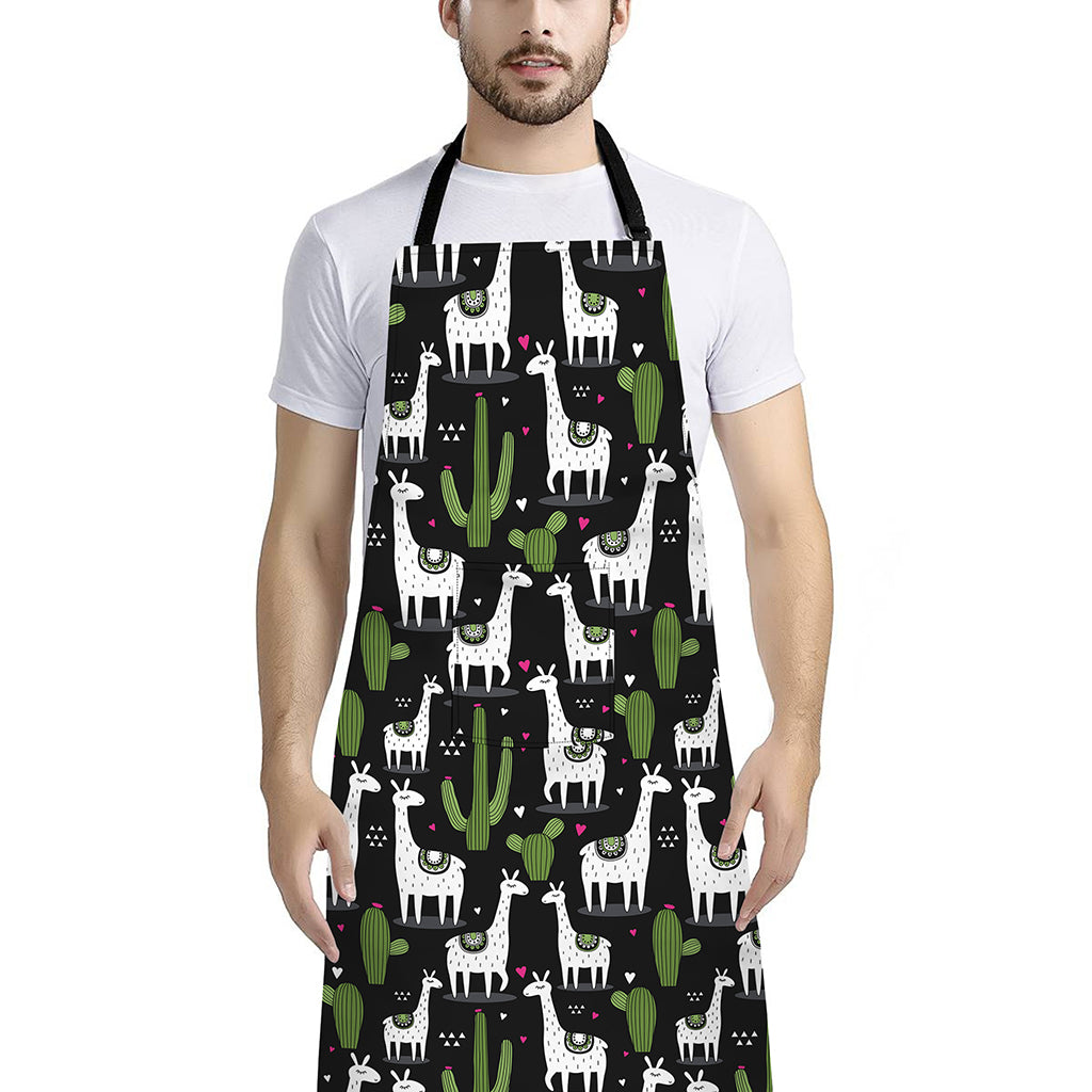 Cactus And Llama Pattern Print Bib Apron With Pocket