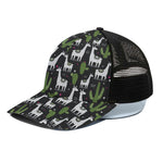 Cactus And Llama Pattern Print Black Mesh Trucker Cap