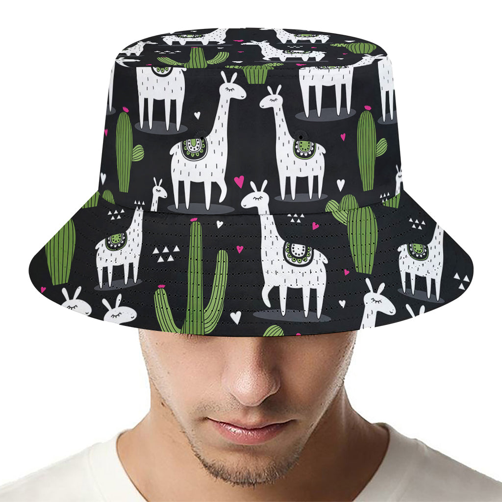 Cactus And Llama Pattern Print Bucket Hat