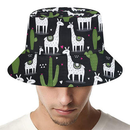 Cactus And Llama Pattern Print Bucket Hat